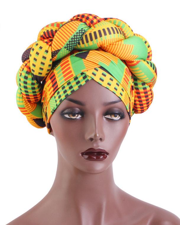 African Print Three-dimensional Sponge Braided Turban Hat