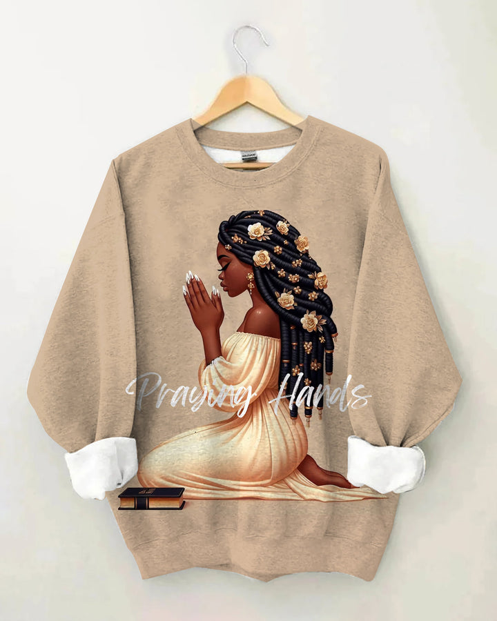 Praying Hands Cotton Long Sleeve Sweatshirt