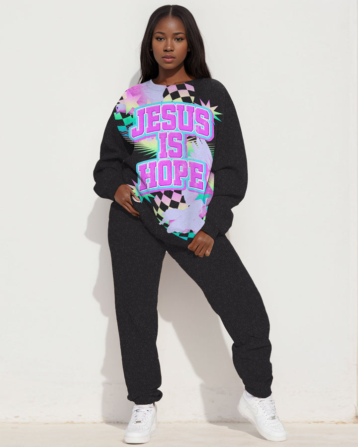 Jesus is Hope Print Long Sleeve Sweatshirt Two Pieces Set