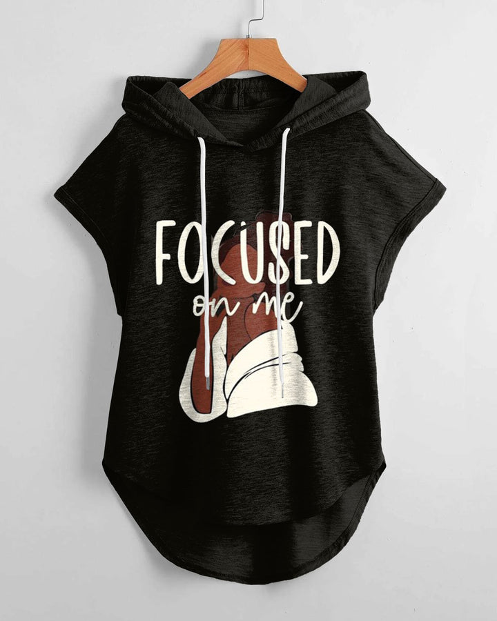 Focused On Me Black Woman Magic Low Hem Drawstring Hooded Tee