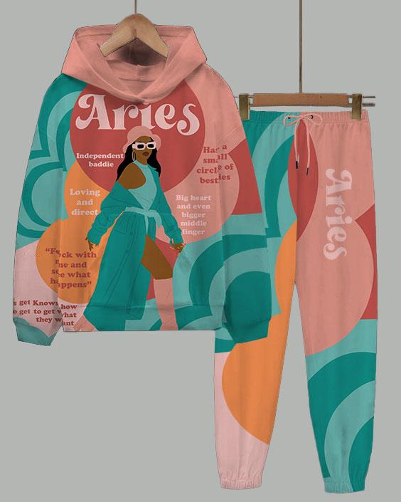 Aries Girly Season Long Sleeve Hoodie Two Pieces Set