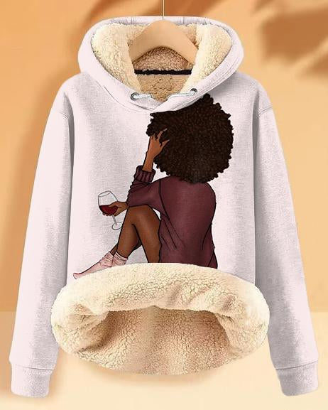 Plush and Warm Red Wine Afro Girl Long-sleeved Hoodie