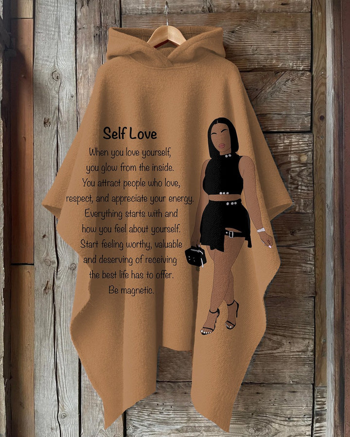 Self Love and Love Yourself Hooded Warm Shawl Cape