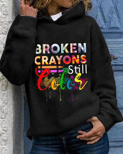 Black slogan casual printed personalized hooded sweatshirt for women