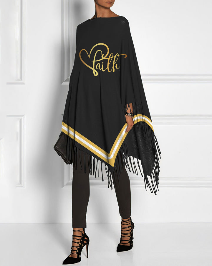 Gold Faith Print Tassel Irregular Top