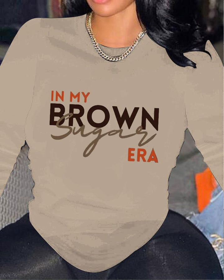 In My Brown Suger ERA Cotton Crew Neck Long Sleeve T-shirt