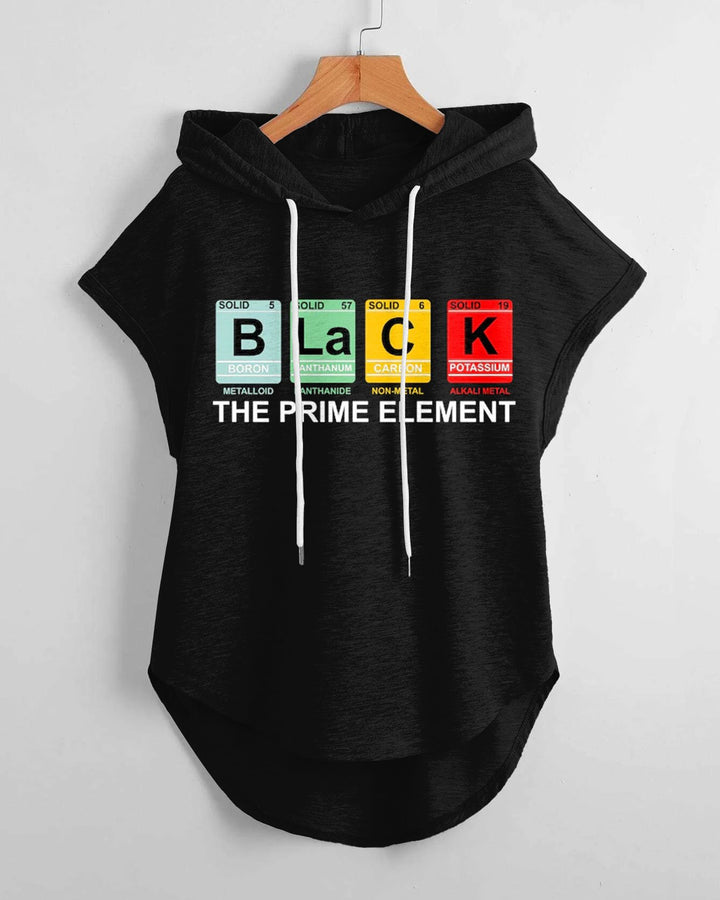 Black The Prime Element Hem Drawstring Hooded Tee