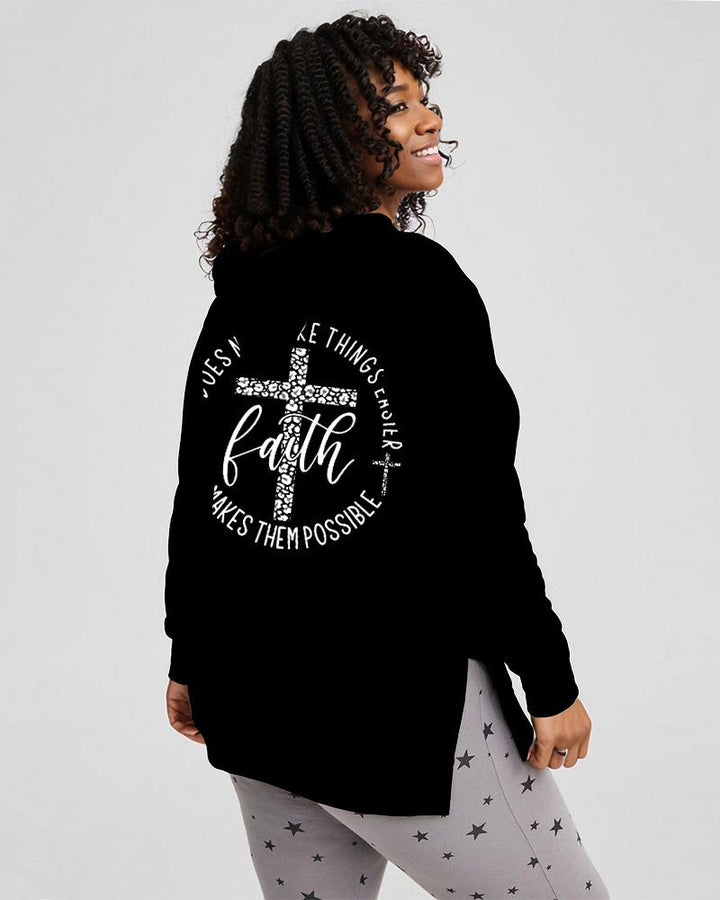 Cross Letter Print Lace Up Side Slit Hoodie