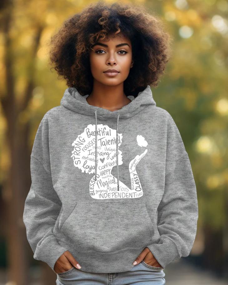 Cotton-Black Girl Magic Print Fashion Daily Long Sleeve Hoodie