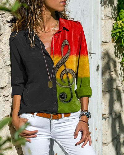 Reggae Music Symbols Long Sleeves Blouse