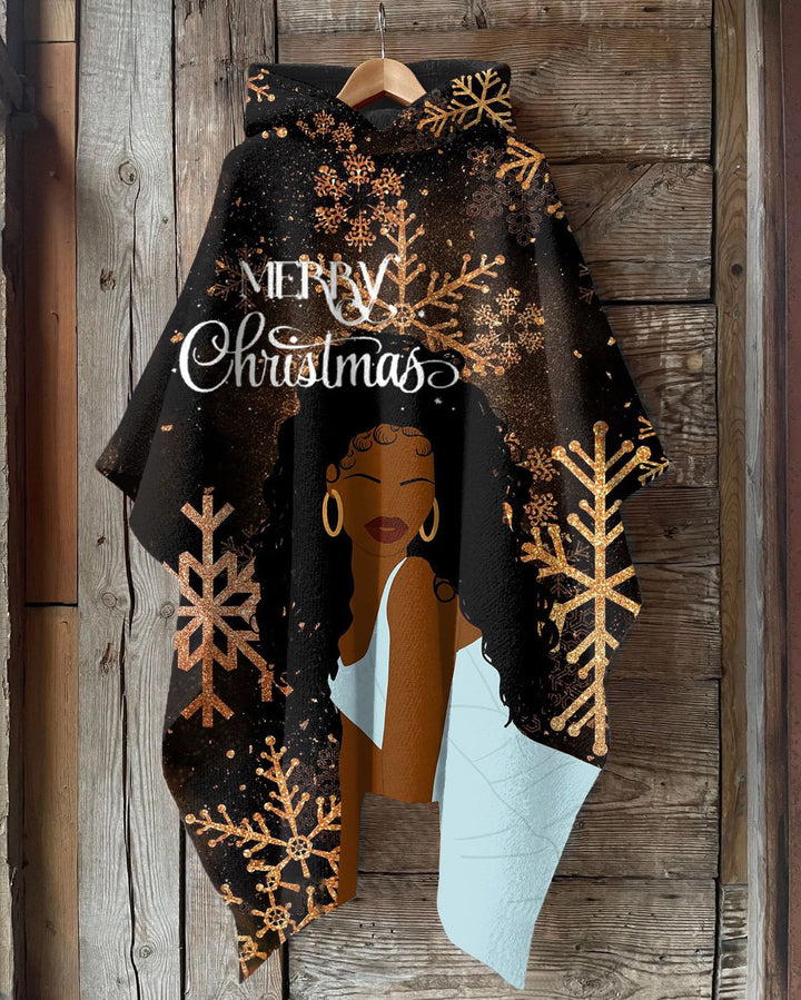 Brown Girl Merry Christmas Hooded Warm Shawl Cape