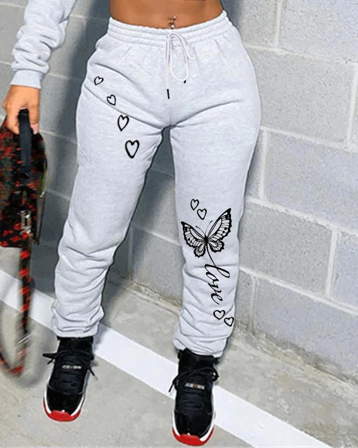 Casual  Butterfly Heart PatternTrack Sweatpants