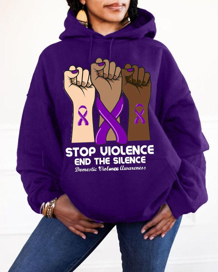 Women's Clothing Domestic Violence Awareness Slogan Stop Violence End The SilenceHooded Sweatshirt