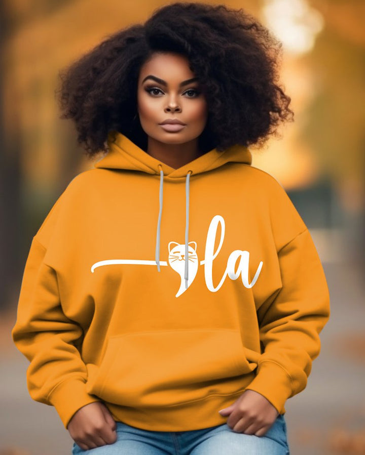 Women's La Cat Print Unisex Long-sleeved Hoodie