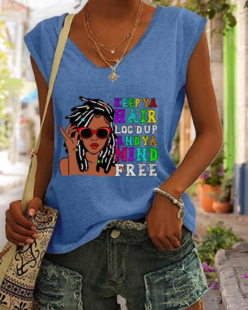 Black Girl Letter Character Print Sleeveless Ladies Tank Top