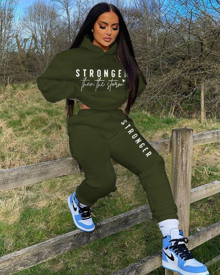 Strong Than The Storm Long Sleeve Hoodie Two Pieces Set