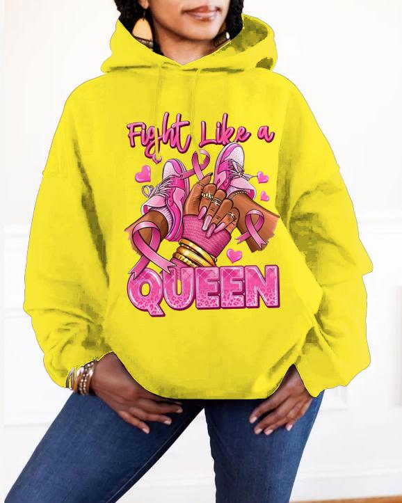 Survivor Queen Breast Cancer Print Long-sleeved Hooded