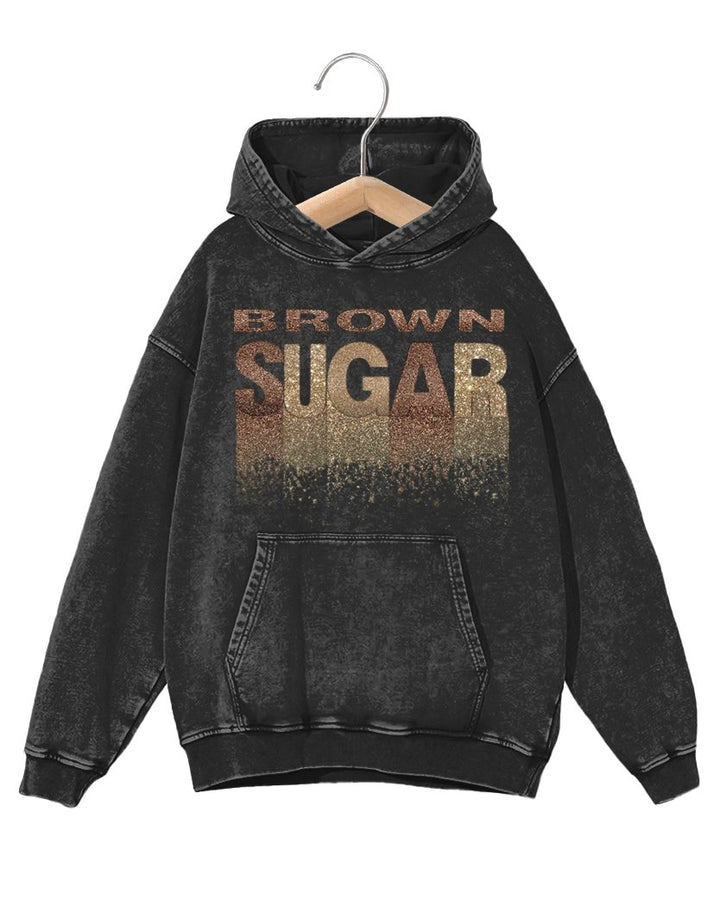 Retro Fashion Distressed Washed Brown Sugar Letter Print Long-sleeved Unisex Hoodie