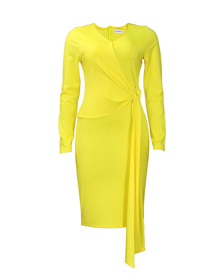 Fashionable Elegant Commuting Solid Color V-neck Long-sleeved Hip Dress