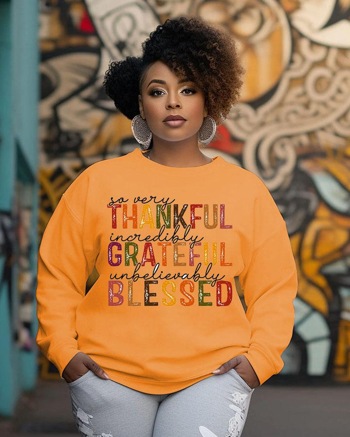 Women's Crewneck Thanksgiving Day Slogan Thankful Grateful Blessed Print Long Sleeve Sweatshirts