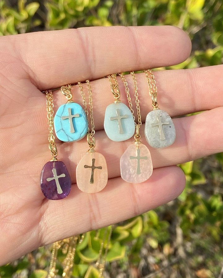 Christian Natural Stone Cross Necklace Necklace