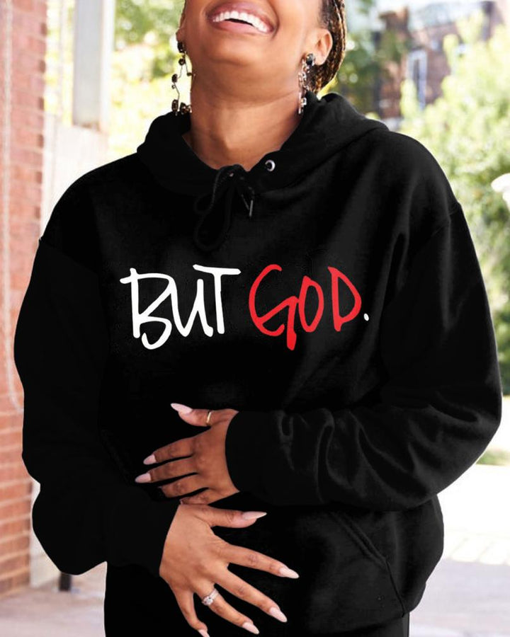 Fashion Daily But God Letter Print Unisex Long-sleeved Hoodie