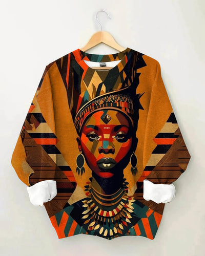 African Tribal Princess Color Oil Painting Long Sleeve Sweatshirt