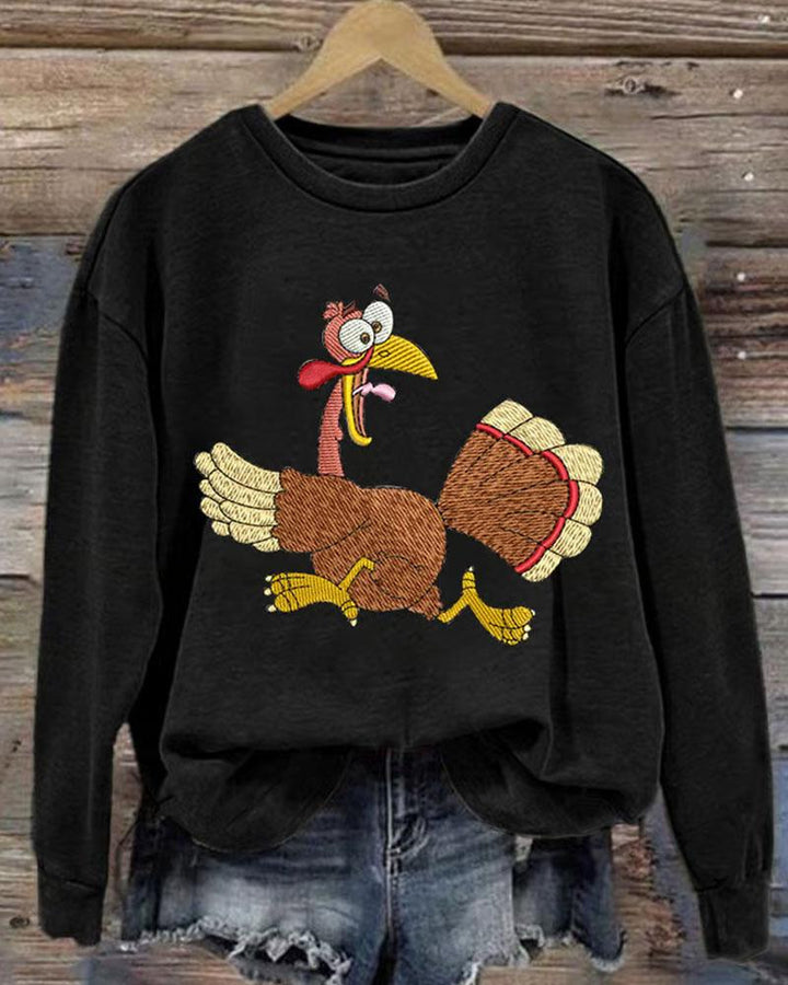 Women's Thanksgiving Turkey Print Round Neck Sweatshirt