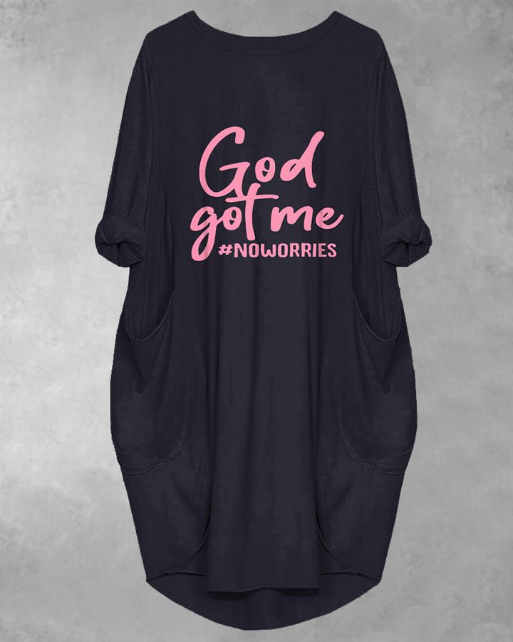 God Got Me #NoWorries Long Sleeve Pockets Midi Dress