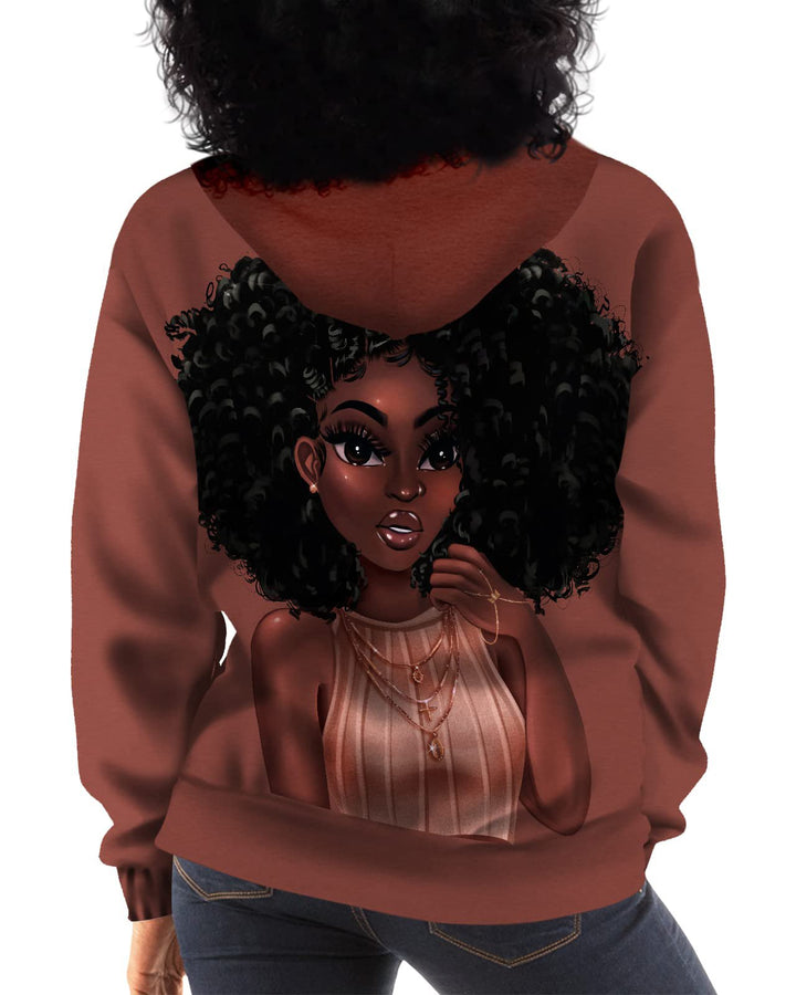 Brown Cartoon Girl Hoodie