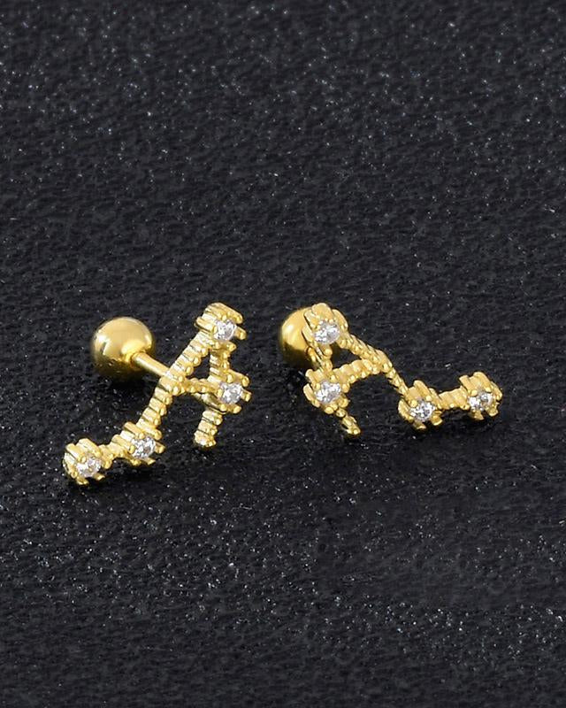 12 Constellations Gold Diamond Stud Earrings