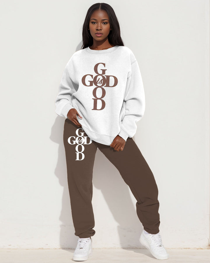 God is Good Print Long Sleeve Sweatshirt Two Pieces Set