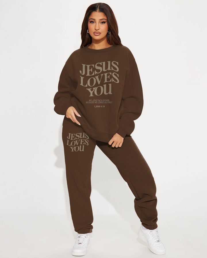 Jesus Loves You Crew Neck Sweatshirt Two Pieces Set