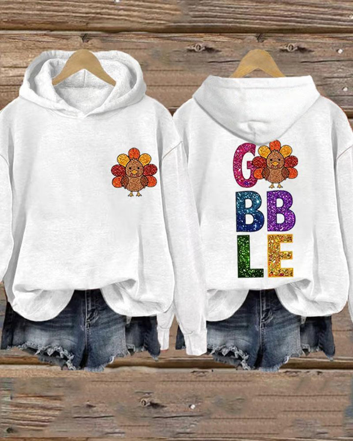 Women's Thanksgiving Print Long Sleeve Hoodie With Pocket