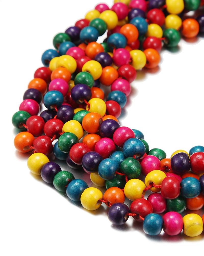 Colorful Ethnic Wooden Beads Multi-layer Braided Necklace