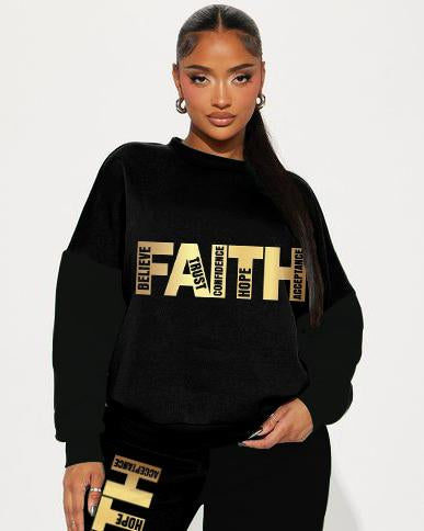 Faith Hope Crew Neck Sweatshirt Two Pieces Set