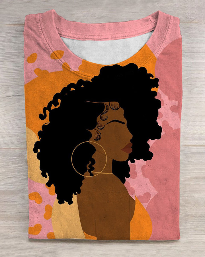 Girl with Gold Earrings and Afro Hair Short Sleeve Tshirt