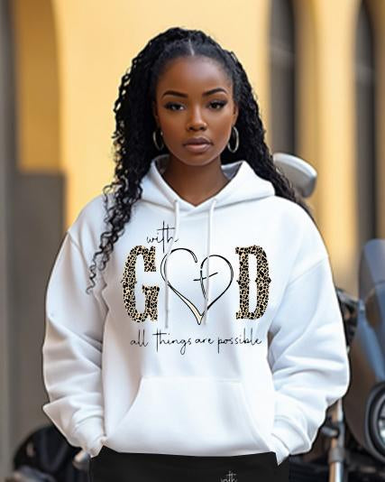 GOD Letter Print Long Sleeve Hoodie Two Pieces Set