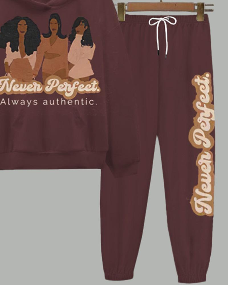 Never Perfectt Long-Sleeved Hoodie and Letter Casual Pants Set