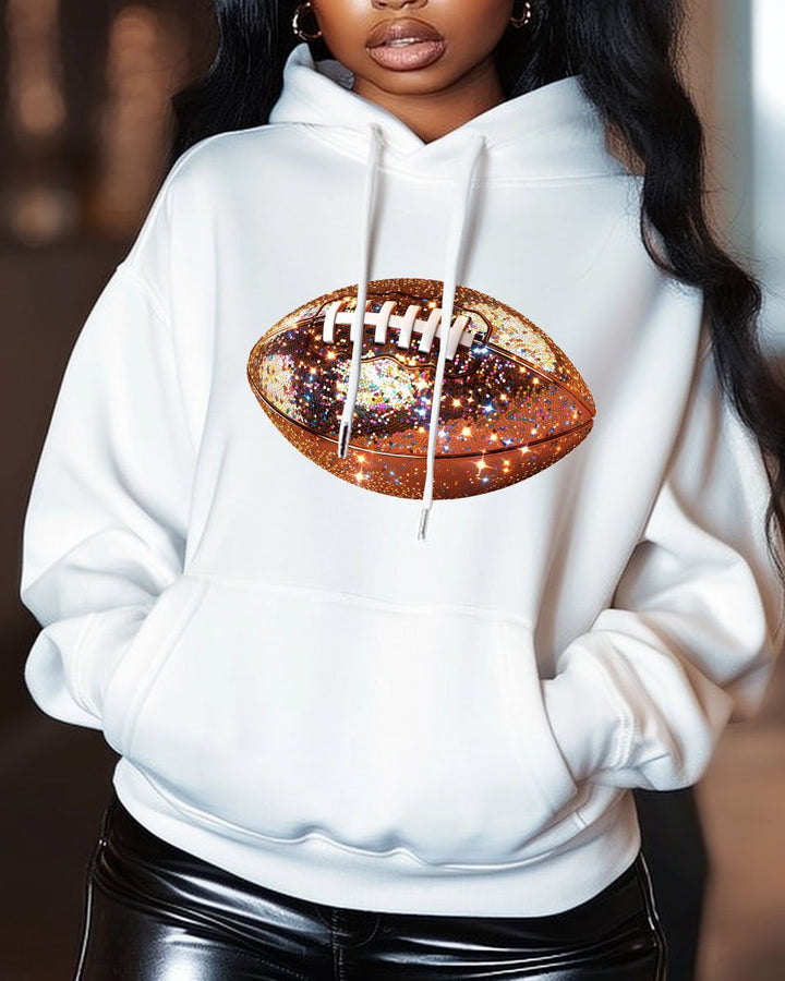 Women's Rugby Print Pocket Long Sleeve Hoodie