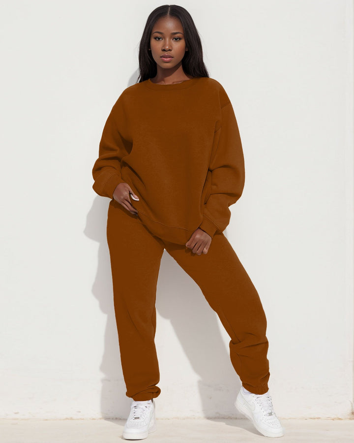 Casual Solid Color Long Sleeve Sweatshirt Two Pieces Set