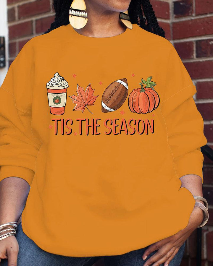 Thanksgiving Tis The Season Print Women's Round Neck Long Sleeve Sweatshirt