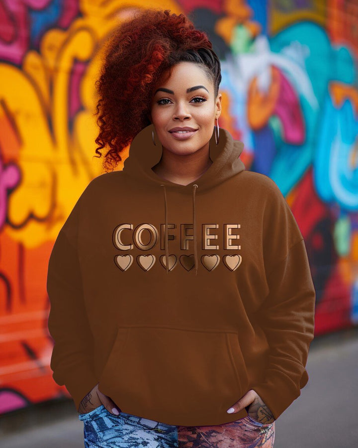 Brown Coffee Love Heart Long-sleeved Hoodie