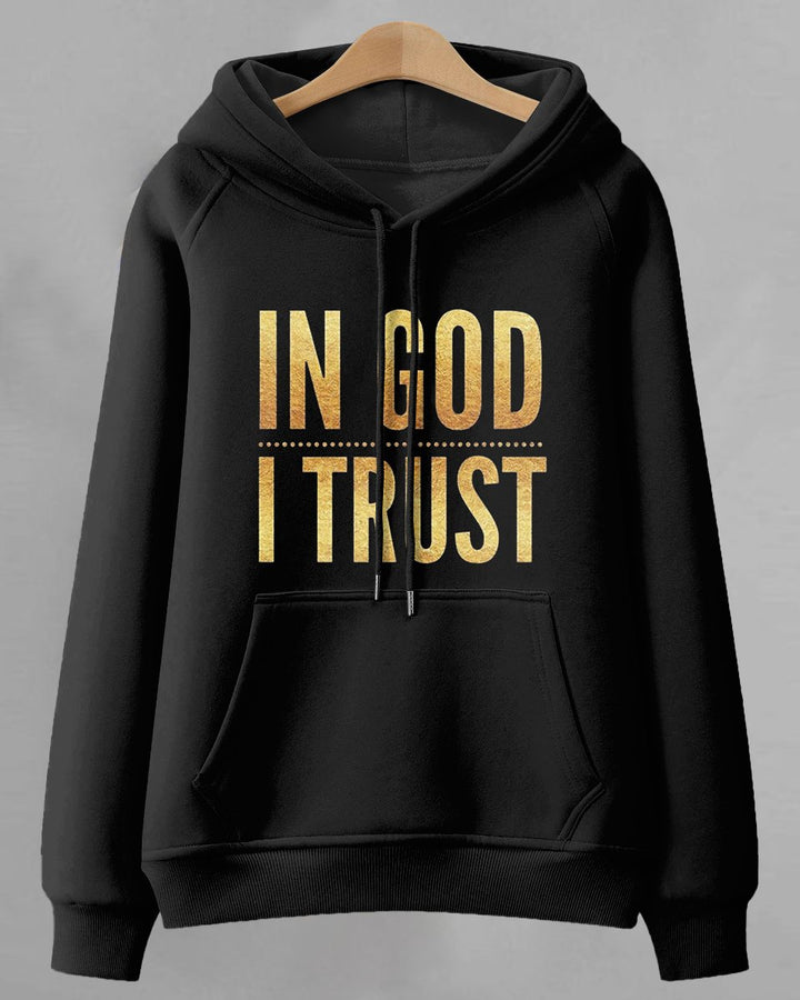 In God I Trust Print Long-sleeved Hooded Sweatshirt