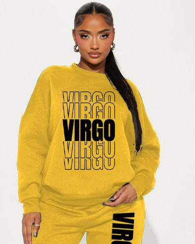 Stacked Virgo Zodiac Crew Neck Sweatshirt Two Pieces Set