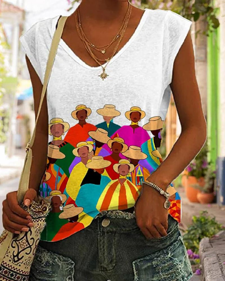 Juneteenth simple cartoon avatar print sleeveless casual ladies vest