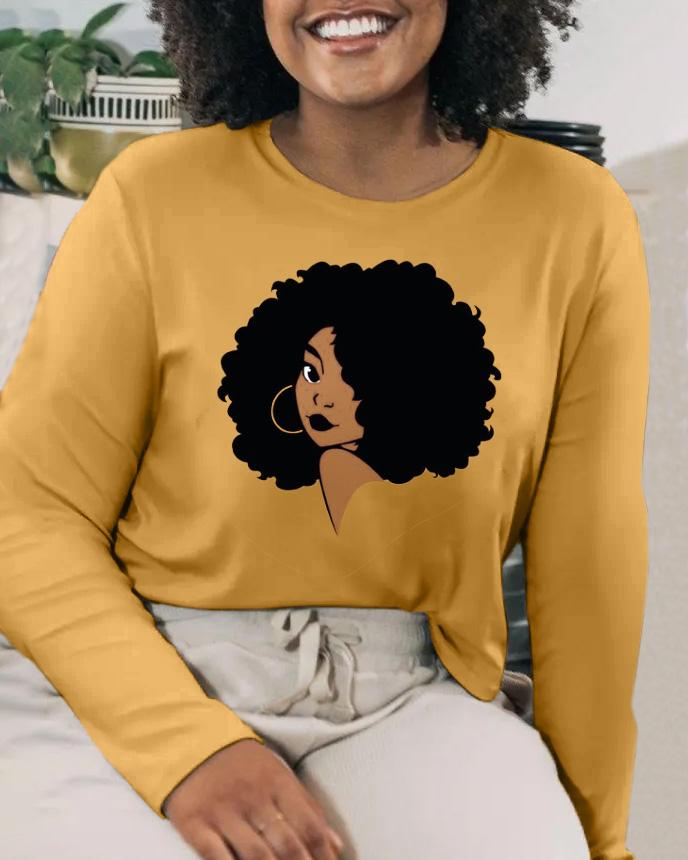 Afro Woman Earrings Long Sleeve T-shirt