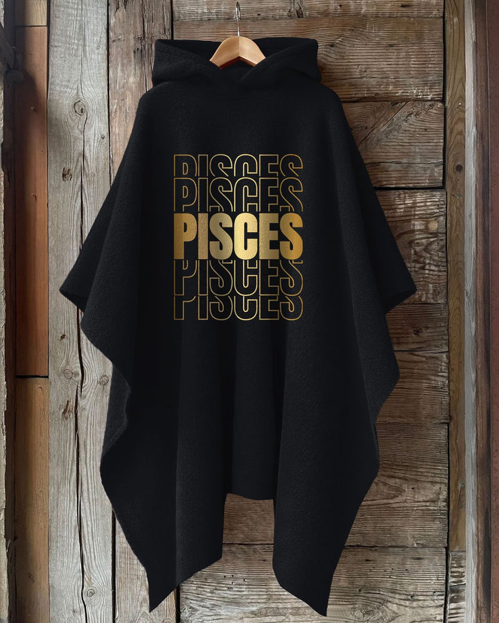 Stacked Pisces Zodiac Hooded Warm Shawl Cape