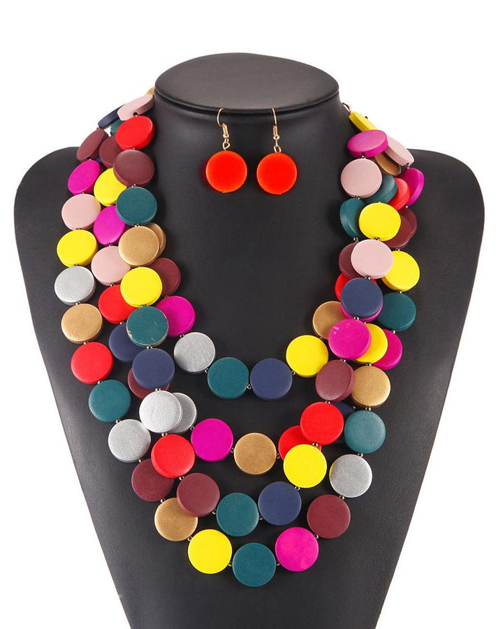 Colorful Wooden Tribal Style Necklace