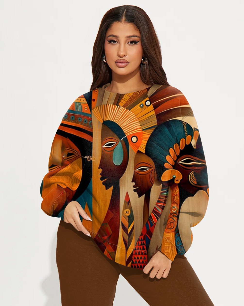 Abstract African Art Crew Neck Sweatshirt Two Pieces Set